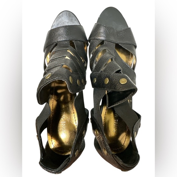 Nine West Black Strappy Studded Open Toe Heels Badgley 8.5 - Picture 2 of 9